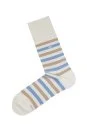 Çizgili Kırık Beyaz Yazlık Pamuk Çorap - Thumbnail