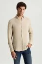 Düğmeli Yaka Saf Keten Taş Rengi Gömlek