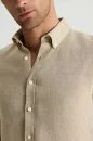 Düğmeli Yaka Saf Keten Taş Rengi Gömlek