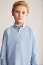 Düğmeli Yaka Saf Pamuk Açık Mavi Çocuk Gömlek - Thumbnail
