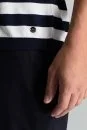 Fermuar Detaylı Beyaz Lacivert Çizgili Merserize Pamuk Triko Polo - Thumbnail