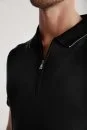 Fermuar Detaylı Siyah Polo Yaka T-Shirt - Thumbnail