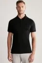 Fermuar Detaylı Siyah Polo Yaka T-Shirt - Thumbnail
