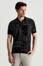Giza Pamuk Paisley Desen Siyah-Açık Gri Triko Polo