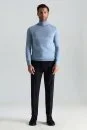Gök Mavisi Boğazlı Slim Fit Merino Yün Triko - Thumbnail