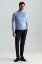 Gök Mavisi Boğazlı Slim Fit Merino Yün Triko - Thumbnail