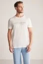 Hemington Baskılı Keten Pamuk Karışımlı Beyaz T-Shirt - Thumbnail