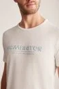 Hemington Baskılı Keten Pamuk Karışımlı Beyaz T-Shirt - Thumbnail