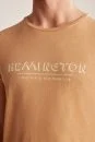 Hemington Baskılı Keten Pamuk Karışımlı Camel T-Shirt - Thumbnail