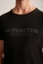 Hemington Baskılı Keten Pamuk Karışımlı Siyah T-Shirt - Thumbnail