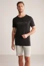 Hemington Baskılı Keten Pamuk Karışımlı Siyah T-Shirt - Thumbnail