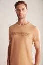 Hemington Kabartma Baskılı Kum Rengi Pima Pamuk T-Shirt - Thumbnail