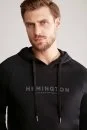 Hemington Logolu Kapüşonlu Siyah Hoody - Thumbnail