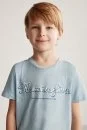 Hemington Nakış Logolu Bisiklet Yaka Mavi Pamuk Çocuk T-Shirt - Thumbnail