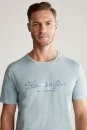 Hemington Nakış Logolu Bisiklet Yaka Mavi Pamuk T-Shirt - Thumbnail