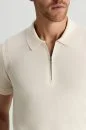 İpek Pamuk Karışım Fermuar Detaylı Beyaz Triko Polo