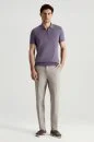 İpek Pamuk Karışım Fermuar Detaylı Mor Triko Polo