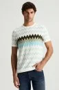 İtalyan İplik Zigzag Desen Beyaz Triko T-Shirt