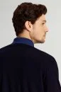 İtalyan Merino Yün Düğmeli Lacivert Triko Hırka