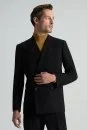 İtalyan Yün Karışımlı Siyah Kruvaze Blazer Ceket - Thumbnail