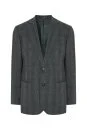 İtalyan Yün Kaşmir Karışım Ekose Desen Antrasit Blazer Ceket - Thumbnail