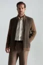 İtalyan Yün Kumaş Ekose Desen Tütün Rengi Tailored Triko Ceket - Thumbnail