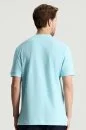 Jakar Desen Saf Pamuk Bisiklet Yaka Mavi T-Shirt