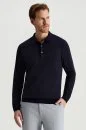 Kaşmir Pamuk Karışım Polo Yaka Lacivert Triko