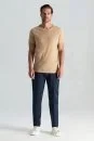Kaşmir Pamuk Karışım Bisiklet Yaka Camel T-Shirt - Thumbnail