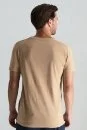 Kaşmir Pamuk Karışım Bisiklet Yaka Camel T-Shirt - Thumbnail