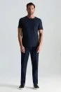 Kaşmir Pamuk Karışım Bisiklet Yaka Lacivert T-Shirt - Thumbnail