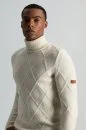 Kaşmir Yün Karışım Argyle Desen Boğazlı Yaka Ekru Kazak Kaşmir Yün Karışım Argyle Desen Boğazlı Yaka Ekru Kazak - Thumbnail