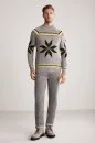 Kaşmir Yün Karışım Lupetto Yaka Kar Desen Gri Kazak - Thumbnail