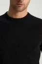 Keten Pamuk Karışım Bisiklet Yaka Siyah Triko T-Shirt