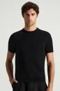 Keten Pamuk Karışım Bisiklet Yaka Siyah Triko T-Shirt