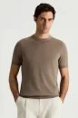 Keten Pamuk Karışım Bisiklet Yaka Vizon Triko T-Shirt