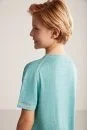 Keten Pamuk Karışım Etnik Desenli Mavi Çocuk Triko T-Shirt - Thumbnail