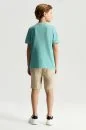 Keten Pamuk Karışım Etnik Desen Mavi Çocuk Triko T-Shirt