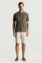 Keten Pamuk Karışım Kısa Kollu Haki Triko Gömlek