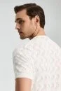 Keten Pamuk Ajur Desen Bisiklet Yaka Kırık Beyaz Triko T-Shirt - Thumbnail