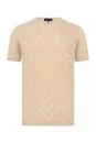Keten Pamuk Ajur Desen Bisiklet Yaka Krem Rengi Triko T-Shirt - Thumbnail