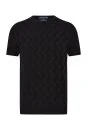 Keten Pamuk Ajur Desen Bisiklet Yaka Siyah Triko T-Shirt - Thumbnail