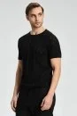 Keten Pamuk Ajur Desen Bisiklet Yaka Siyah Triko T-Shirt - Thumbnail