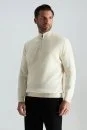 Kırık Beyaz Fermuarlı Merino Yün Activewear Triko - Thumbnail