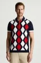 Lacivert Kırmızı Argyle Desen Triko Polo