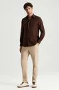 Koyu Kahve Saf Keten Spor Gömlek