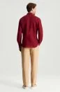 Koyu Kırmızı Saf Keten Spor Gömlek