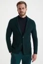 Koyu Yeşil Extrafine Merino Triko Blazer Ceket - Thumbnail