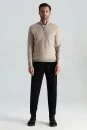 Kum Rengi Fermuarlı Merino Yün Activewear Triko - Thumbnail
