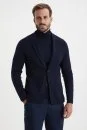 Lacivert Extrafine Merino Triko Blazer Ceket - Thumbnail